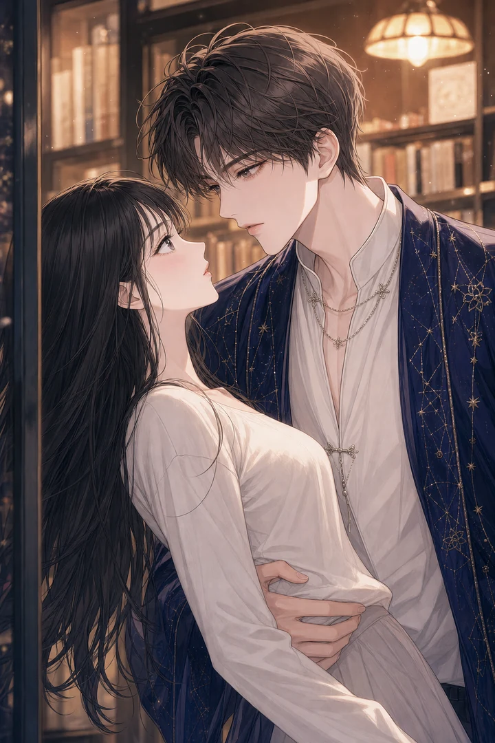 넘어지는 여자의 허리를 받아 안고 눈을 마주친, 옆얼굴이 서늘하게 잘생긴 남자