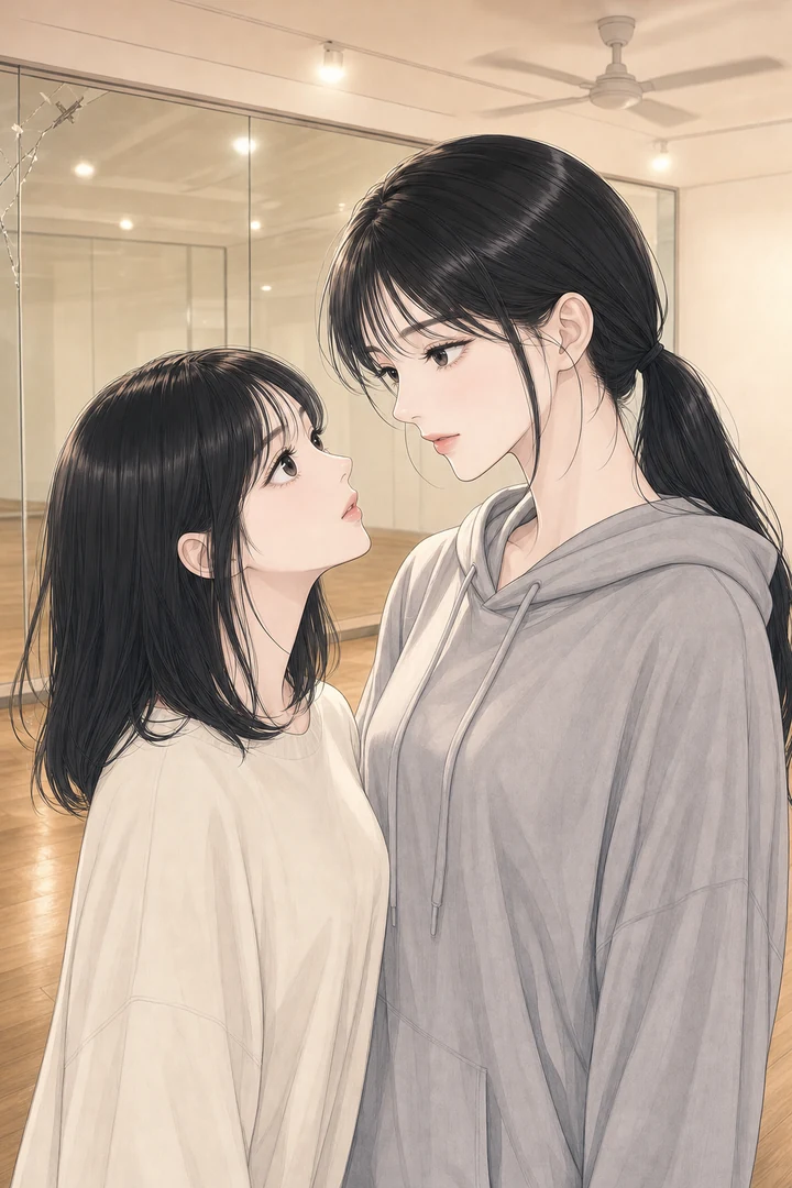 얼굴을 아주 가까이 대고 여자의 눈을 들여다보는 눈이 큰 여자
